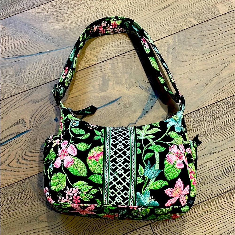 Vera Bradley Black Floral Botanical Purse Cross Body Adjustable Strap